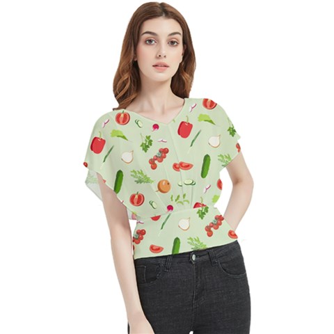 Seamless Pattern With Vegetables  Delicious Vegetables Butterfly Chiffon Blouse by SychEva