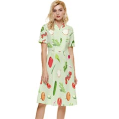 Seamless Pattern With Vegetables  Delicious Vegetables Button Top Knee Length Dress by SychEva