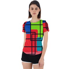 Colorful Rectangle Boxes Back Cut Out Sport Tee