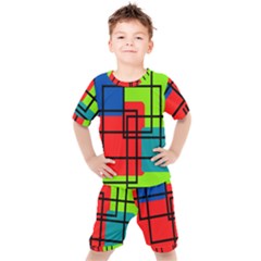 Colorful Rectangle Boxes Kids  Tee And Shorts Set by Magicworlddreamarts1