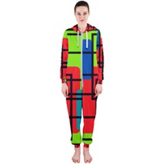 Colorful Rectangle Boxes Hooded Jumpsuit (ladies)  by Magicworlddreamarts1