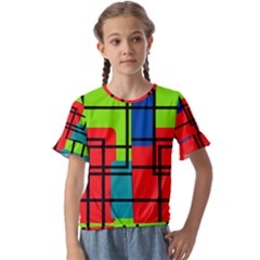 Colorful Rectangle Boxes Kids  Cuff Sleeve Scrunch Bottom Tee