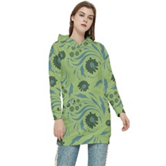 Folk Flowers Art Pattern Women s Long Oversized Pullover Hoodie