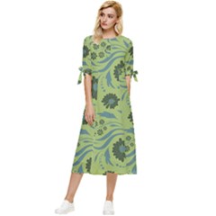 Folk Flowers Art Pattern Bow Sleeve Chiffon Midi Dress by Eskimos