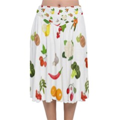 Fruits, Vegetables And Berries Velvet Flared Midi Skirt by SychEva