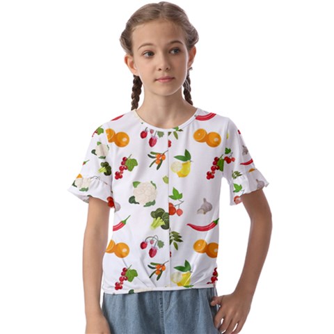 Fruits, Vegetables And Berries Kids  Cuff Sleeve Scrunch Bottom Tee by SychEva