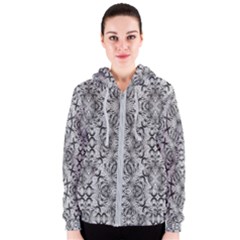 Black And White Ornate Pattern Women s Zipper Hoodie by dflcprintsclothing