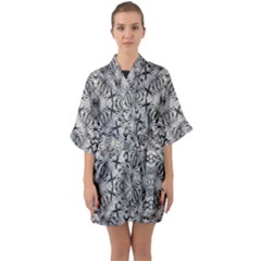 Black And White Ornate Pattern Half Sleeve Satin Kimono  by dflcprintsclothing