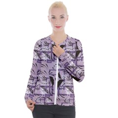 Folk Flowers Art Pattern Floral  Casual Zip Up Jacket