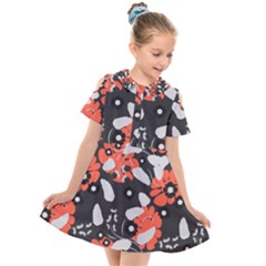 Folk Flowers Art Pattern Floral   Kids  Short Sleeve Shirt Dress by Eskimos