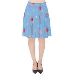 Baby Elephant Flying On Balloons Velvet High Waist Skirt by SychEva