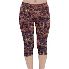 Warm Abstract Surface Print Velvet Capri Leggings  by dflcprintsclothing