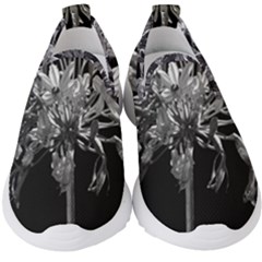 Black And White Lilies Botany Motif Print Kids  Slip On Sneakers by dflcprintsclothing