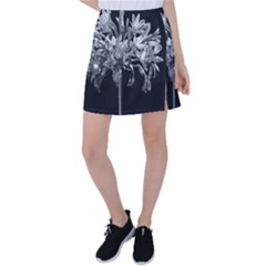 Black And White Lilies Botany Motif Print Tennis Skirt by dflcprintsclothing