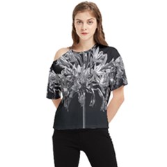 Black And White Lilies Botany Motif Print One Shoulder Cut Out Tee by dflcprintsclothing