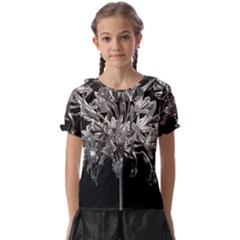 Black And White Lilies Botany Motif Print Kids  Frill Chiffon Blouse by dflcprintsclothing