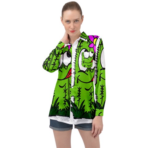 Cactus Long Sleeve Satin Shirt by IIPhotographyAndDesigns