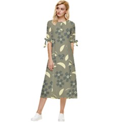 Folk Flowers Art Pattern  Bow Sleeve Chiffon Midi Dress by Eskimos