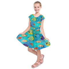 Cheerful And Bright Fish Swim In The Water Kids  Short Sleeve Dress by SychEva