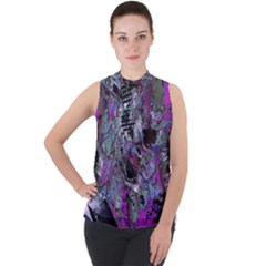 Lo-fi Hyperactivity Mock Neck Chiffon Sleeveless Top by MRNStudios