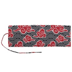 Red Black Waves Roll Up Canvas Pencil Holder (m) by designsbymallika