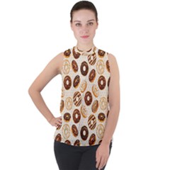 Chocolate Donut Love Mock Neck Chiffon Sleeveless Top by designsbymallika