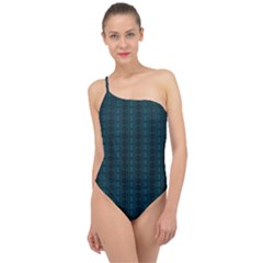 Teal Stripes Classic One Shoulder Swimsuit by JustJoArt