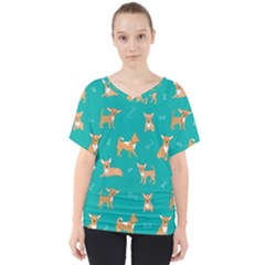 Cute Chihuahua Dogs V-neck Dolman Drape Top by SychEva