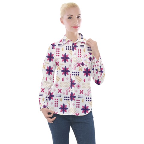 Minimal Floral Pattern Women s Long Sleeve Pocket Shirt by designsbymallika