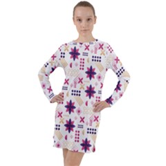 Minimal Floral Pattern Long Sleeve Hoodie Dress by designsbymallika