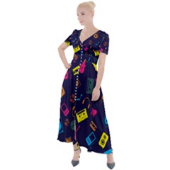 Seamless Musical Pattern Button Up Short Sleeve Maxi Dress by designsbymallika