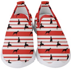 Doberman Dogs On Lines Kids  Slip On Sneakers by SychEva