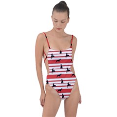 Doberman Dogs On Lines Tie Strap One Piece Swimsuit by SychEva