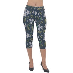 Folk Flowers Pattern Floral Surface Design Lightweight Velour Capri Leggings  by Eskimos