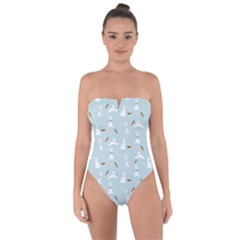 Funny And Funny Hares  And Rabbits In The Meadow Tie Back One Piece Swimsuit by SychEva