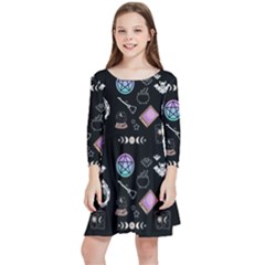 Witch Goth Pastel Pattern Kids  Quarter Sleeve Skater Dress