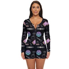 Witch Goth Pastel Pattern Long Sleeve Boyleg Swimsuit