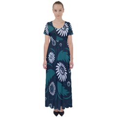 Folk Flowers Pattern High Waist Short Sleeve Maxi Dress by Eskimos