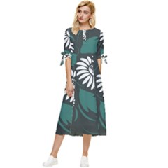 Folk Flowers Pattern Bow Sleeve Chiffon Midi Dress