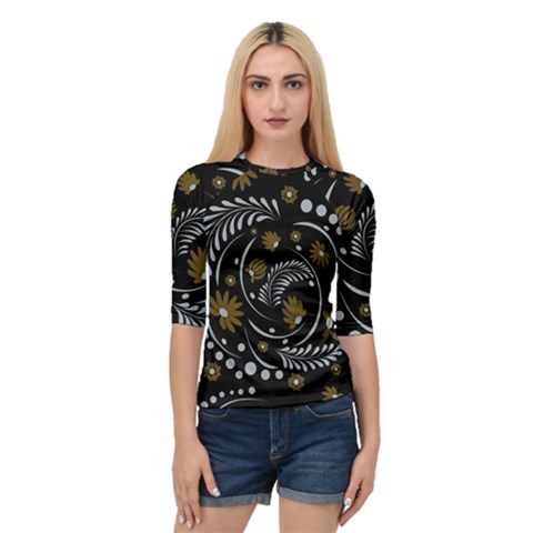 Folk Flowers Pattern Quarter Sleeve Raglan Tee by Eskimos