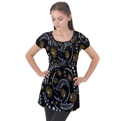 Folk Flowers Pattern Puff Sleeve Tunic Top by Eskimos