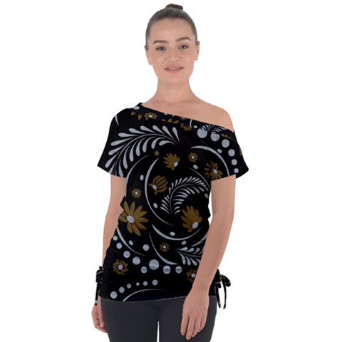 Folk Flowers Pattern Off Shoulder Tie-up Tee by Eskimos