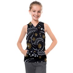 Folk Flowers Pattern Kids  Sleeveless Hoodie by Eskimos