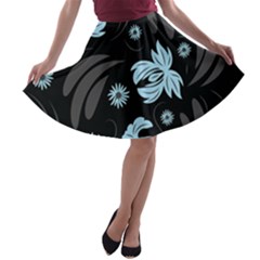 Folk Flowers Pattern A-line Skater Skirt by Eskimos