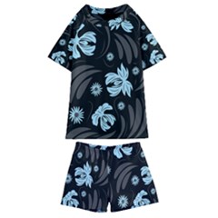 Folk Flowers Pattern Kids  Swim Tee And Shorts Set by Eskimos