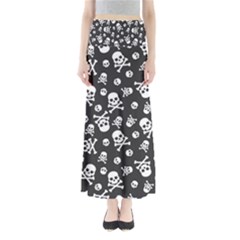 Skull And Cross Bone On Black Background Full Length Maxi Skirt by AnkouArts