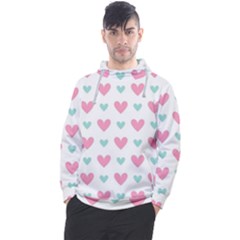 Pink Hearts One White Background Men s Pullover Hoodie by AnkouArts