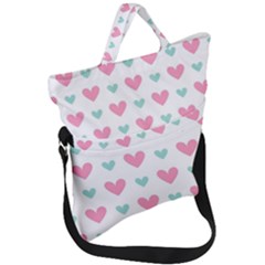 Pink Hearts One White Background Fold Over Handle Tote Bag