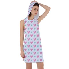 Pink Hearts One White Background Racer Back Hoodie Dress by AnkouArts