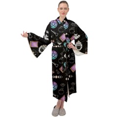 Small Witch Goth Pastel Print Maxi Velour Kimono by NerdySparkleGoth